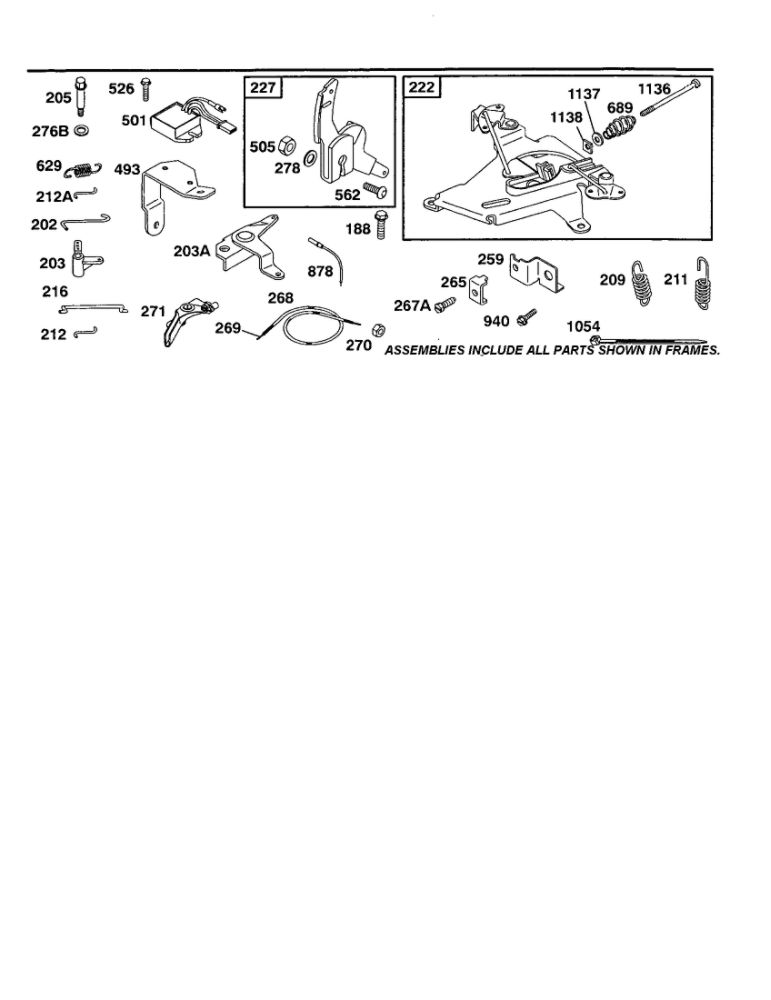 Regulator And Control Bracket Diagram and Parts List for 422700-422799 2107- 2281- 2500 Briggs and Stratton Engine